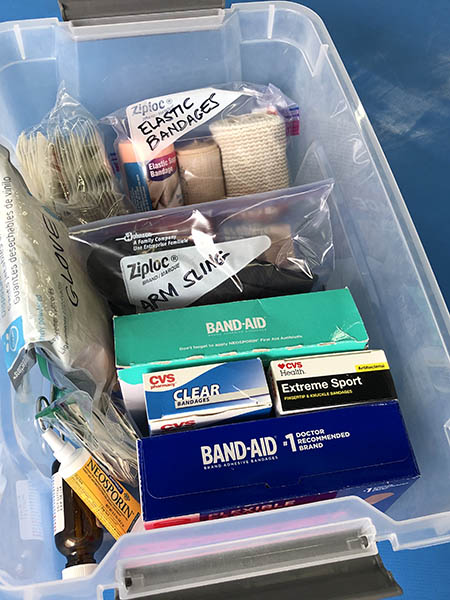 An easy-to-carry bin of bandaging supplies for your dojo first aid kit.